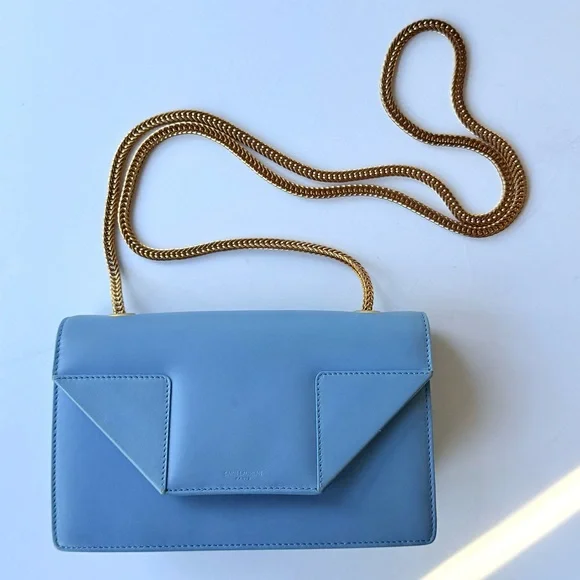 Saint Laurent Betty Light / Sky Blue Crossbody Shoulder Bag w/ Gold Chain Strap - Picture 11 of 16
